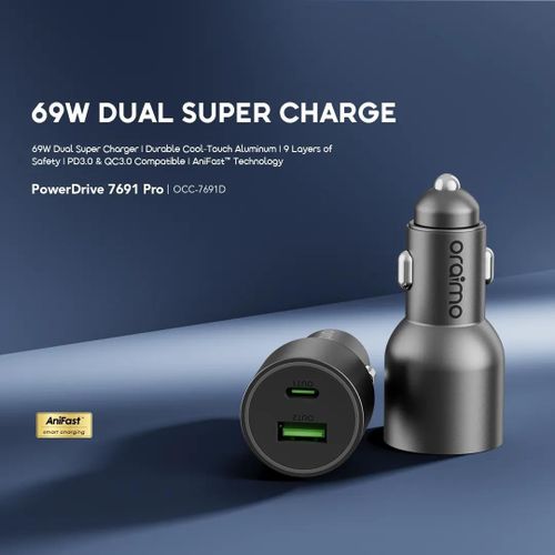 Oraimo Powerdrive 7691 Pro – 69W Dual Super Fast Car Charger (Type-C + Usb-A) thumbnail 3