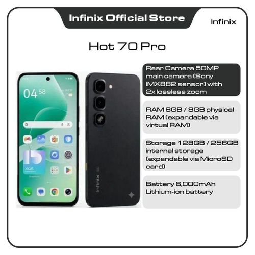 Infinix Hot 70 — 6.78" 120Hz Display, 128Gb Rom, 8Gb (4+4Gb) Ram, Fingerprint, 6000Mah Battery (4G Dual Sim) thumbnail 5