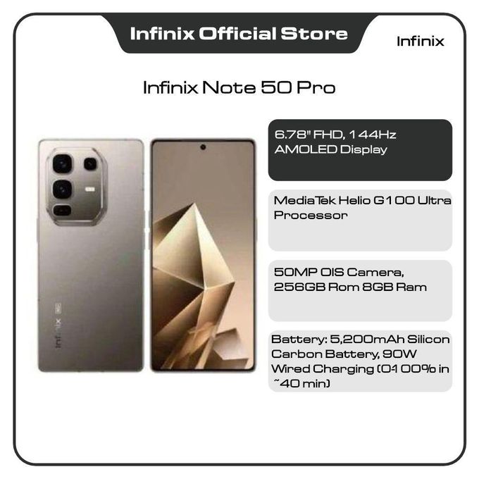 Infinix Note 50 Pro — 6.78" 144Hz Curved Amoled, 256Gb Rom, 8Gb Ram, 50Mp Ois Camera, In-Display Fingerprint, 5200Mah Battery (4G Dual Sim) thumbnail 2