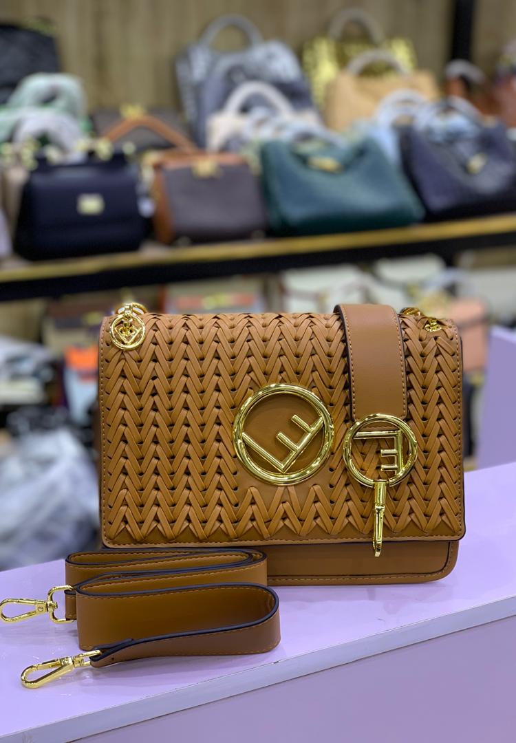 Woven Leather Flap Shoulder & Crossbody Bag With Circular Metallic Emblem Clasp thumbnail 2