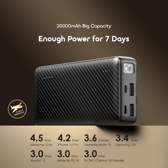 Oraimo Traveler 15 Power Bank — 20000Mah, 15W Type-C Fast Charging & Built-In Led Torch thumbnail 3