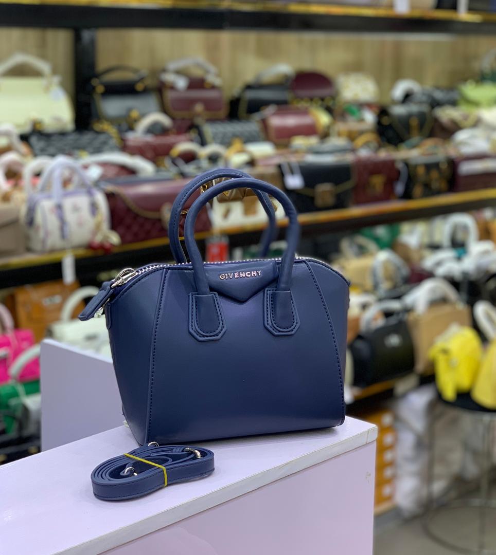 Givenchy Antigona Style Mini Structured Leather Satchel & Crossbody Handbag - Navy Blue