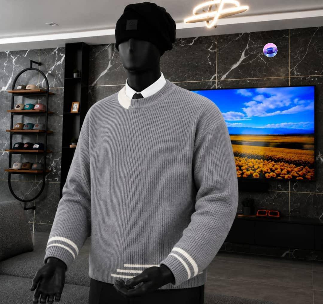 Men's Casual Crewneck Knit Sweaters - Grey Accent Stripe
