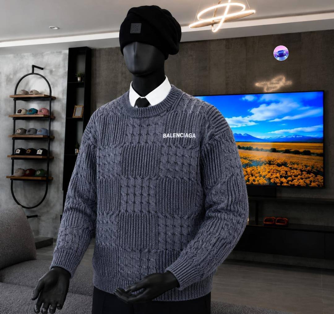 Men's Casual Crewneck Knit Sweaters - Textured Cable Block (Charcoal Grey)