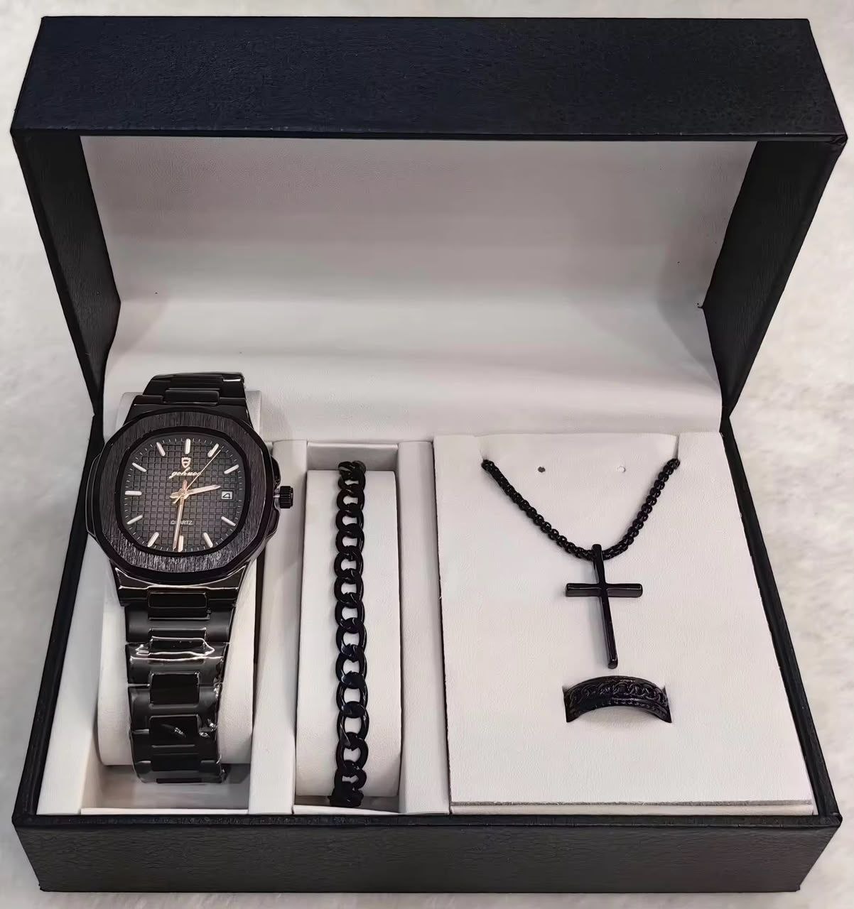 Men's Gohnos Classic Watch & Jewelry Gift Set - All-Black
