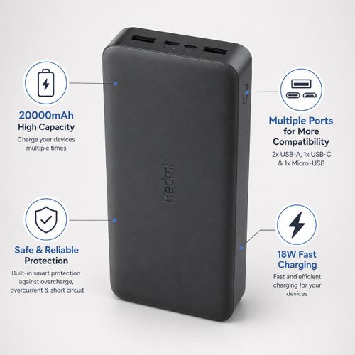 Redmi Xiaomi 20000Mah Power Bank 18W Fast Charge Portable Charger thumbnail 3