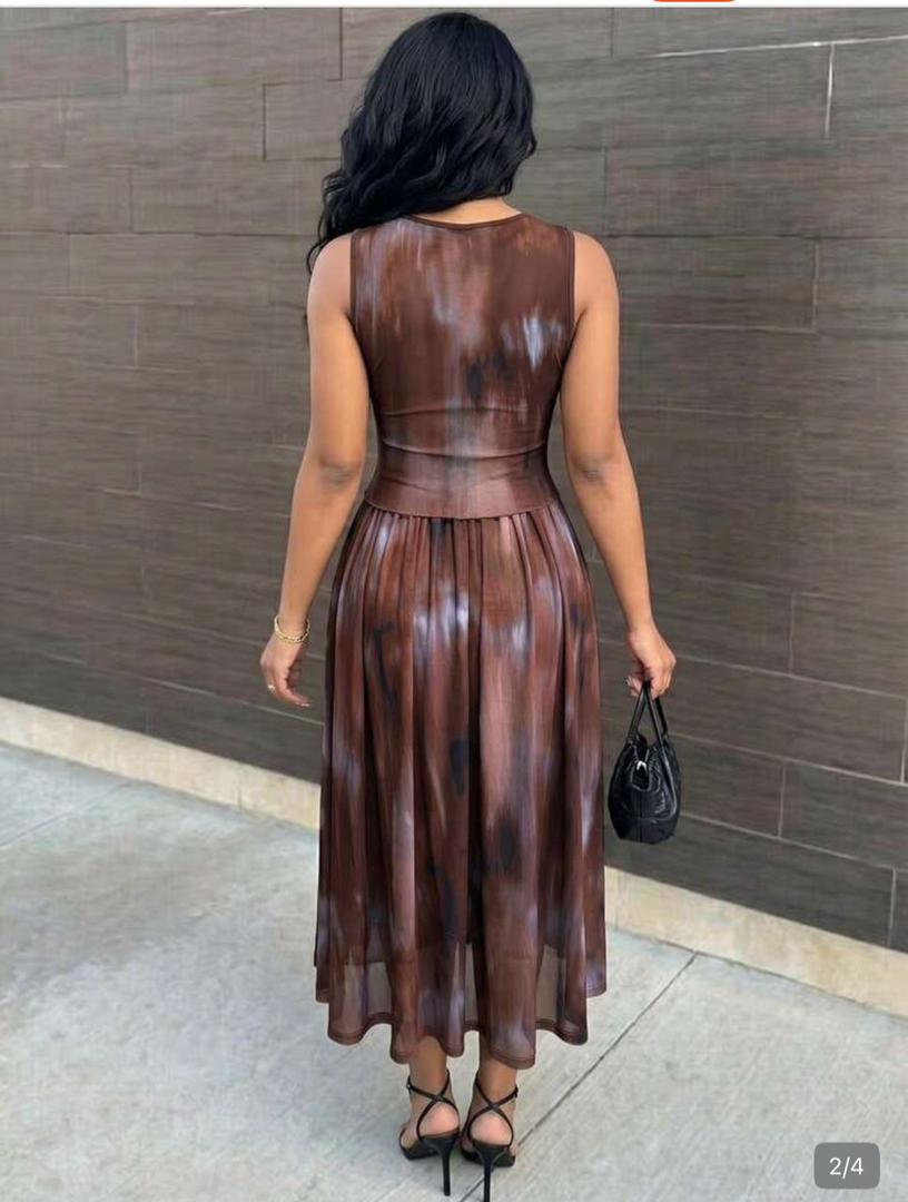 Women's Mesh Mock Two-Piece Abstract Midi Dress thumbnail 3