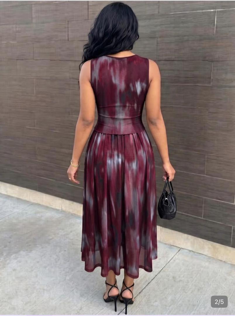 Women's Mesh Mock Two-Piece Abstract Midi Dress thumbnail 4