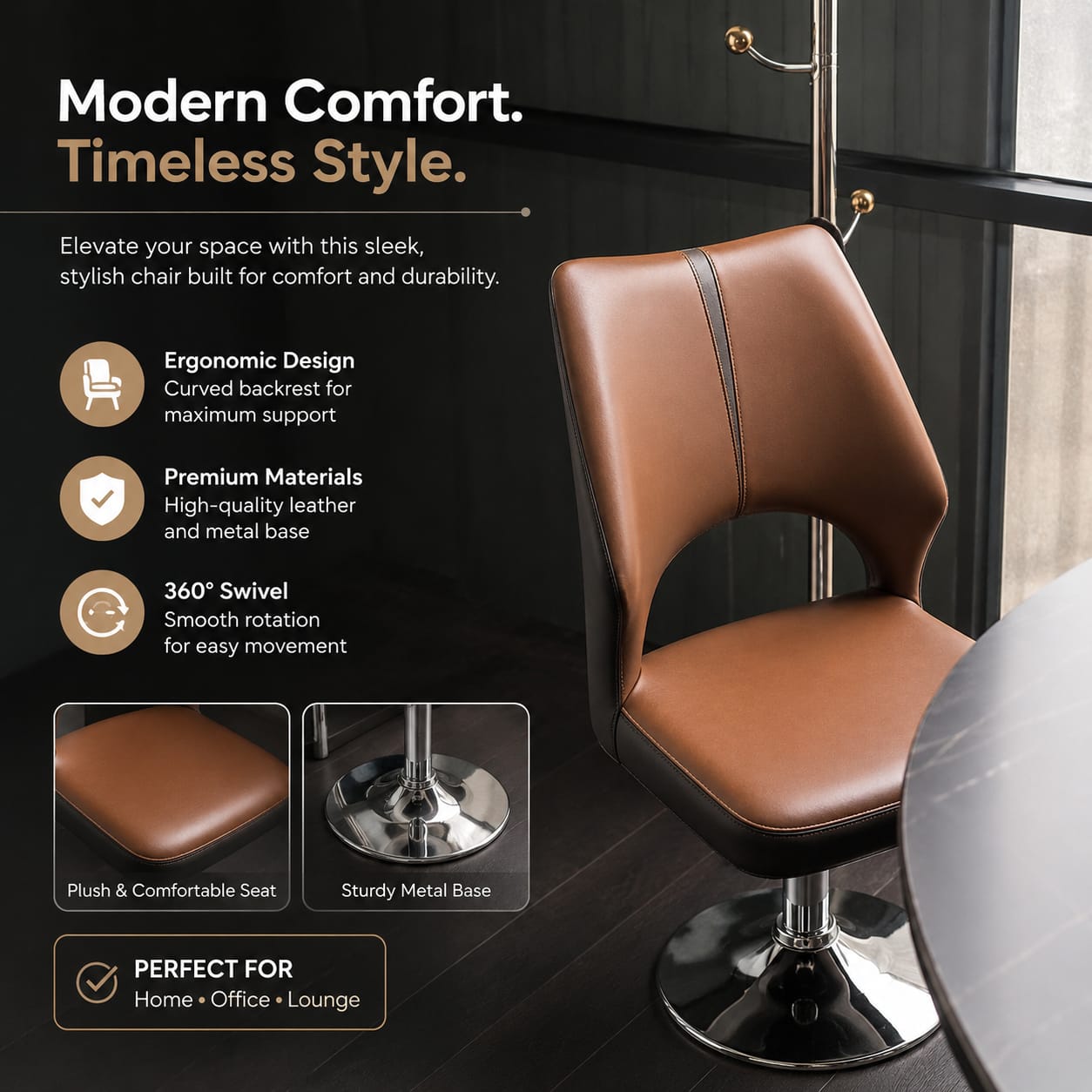 Modern Ergonomic Swivel Accent Chair thumbnail 3
