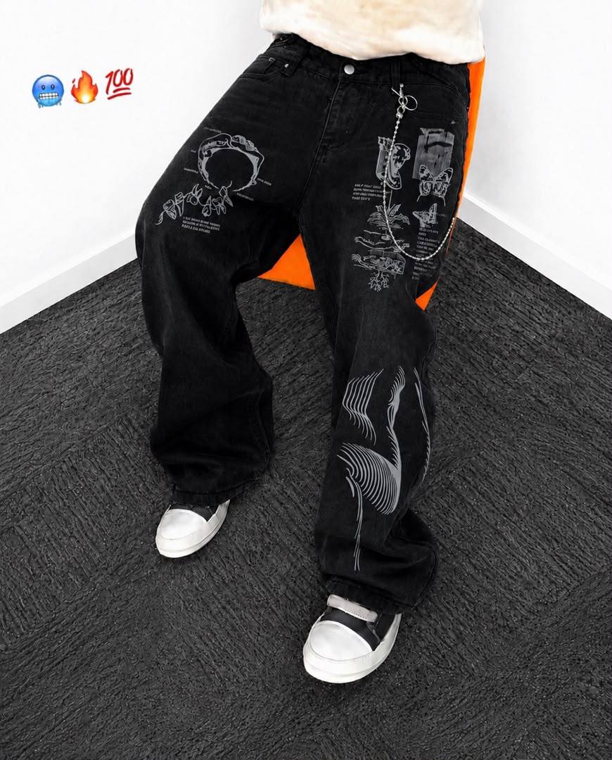 Y2K Vintage Graphic Print Men’s Baggy Denim Trousers