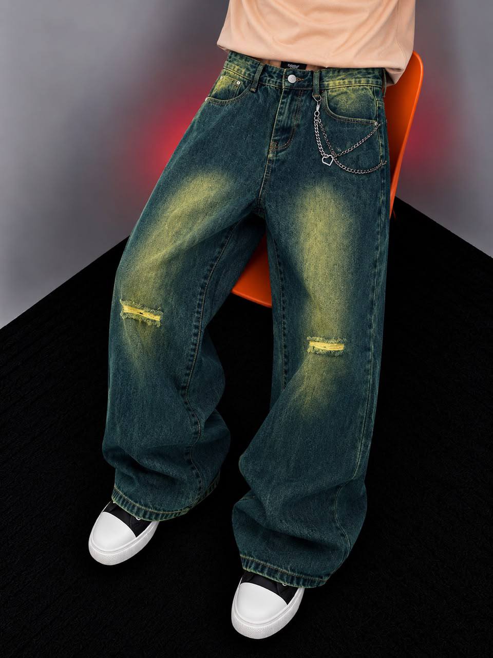 Men’s Hip-Hop Loose Fit Jeans With Frayed Hem