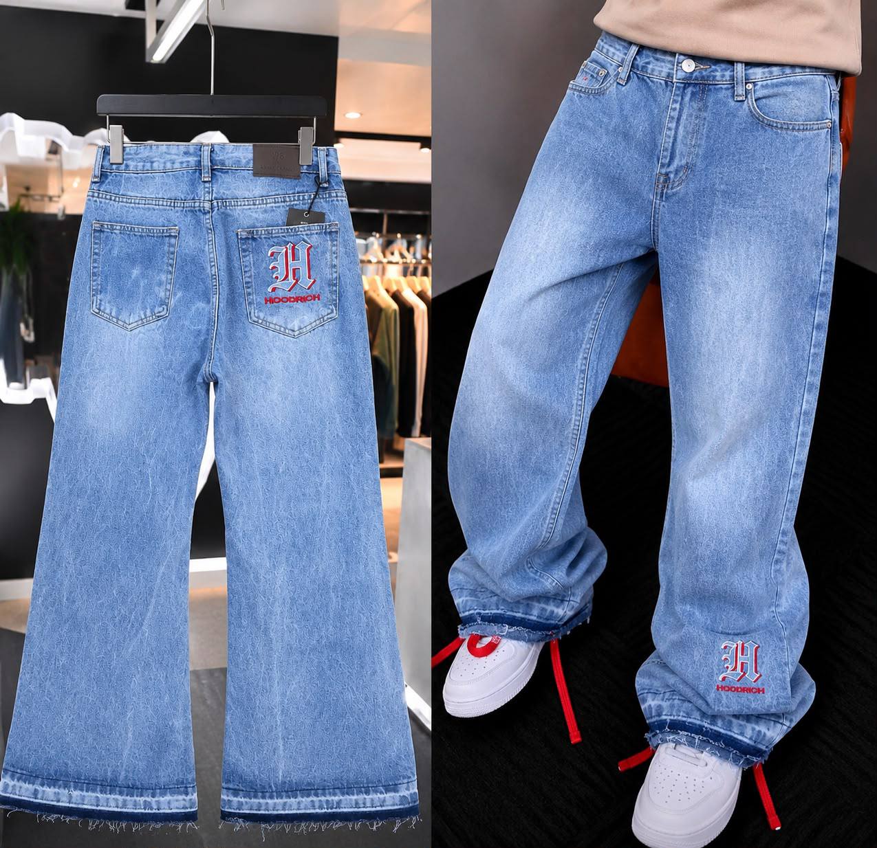 Men’s Light Blue Loose Fit Streetwear Denim Jeans