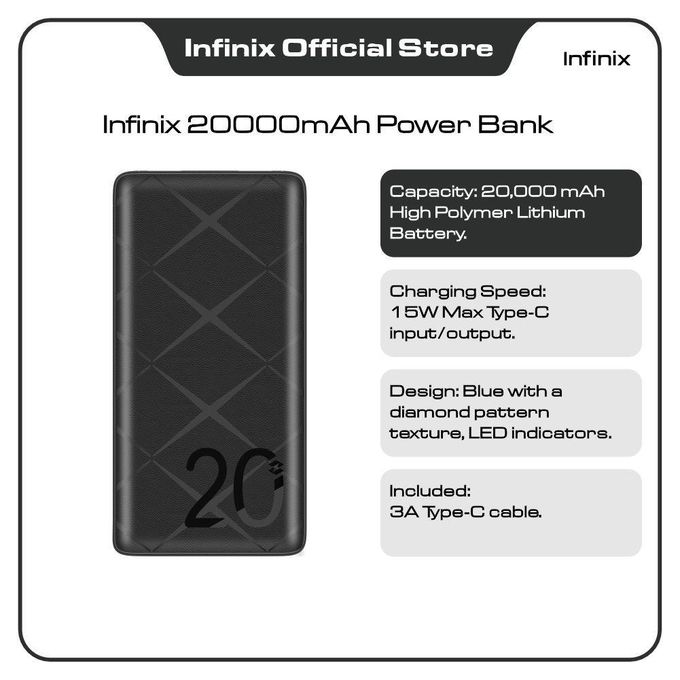 Infinix 20000Mah Power Bank (Xp20 Xpower 20 Go, Type-C In/Out, Black) thumbnail 5