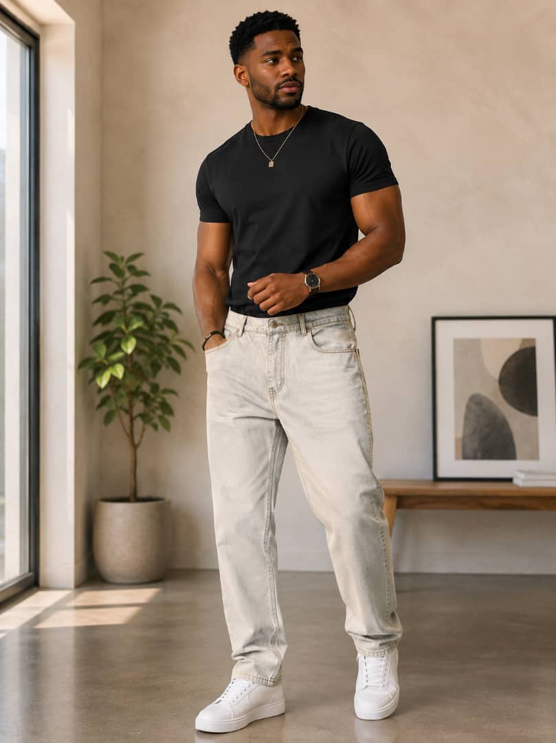 Men’s Loose Fit Side Stripe Denim Jeans