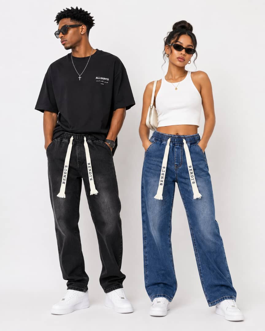 Elastic Waist Drawstring Denim Jeans thumbnail 3