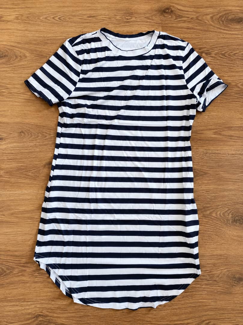 Women’s Striped Short Sleeve T-Shirt Mini Dress With Side Pockets