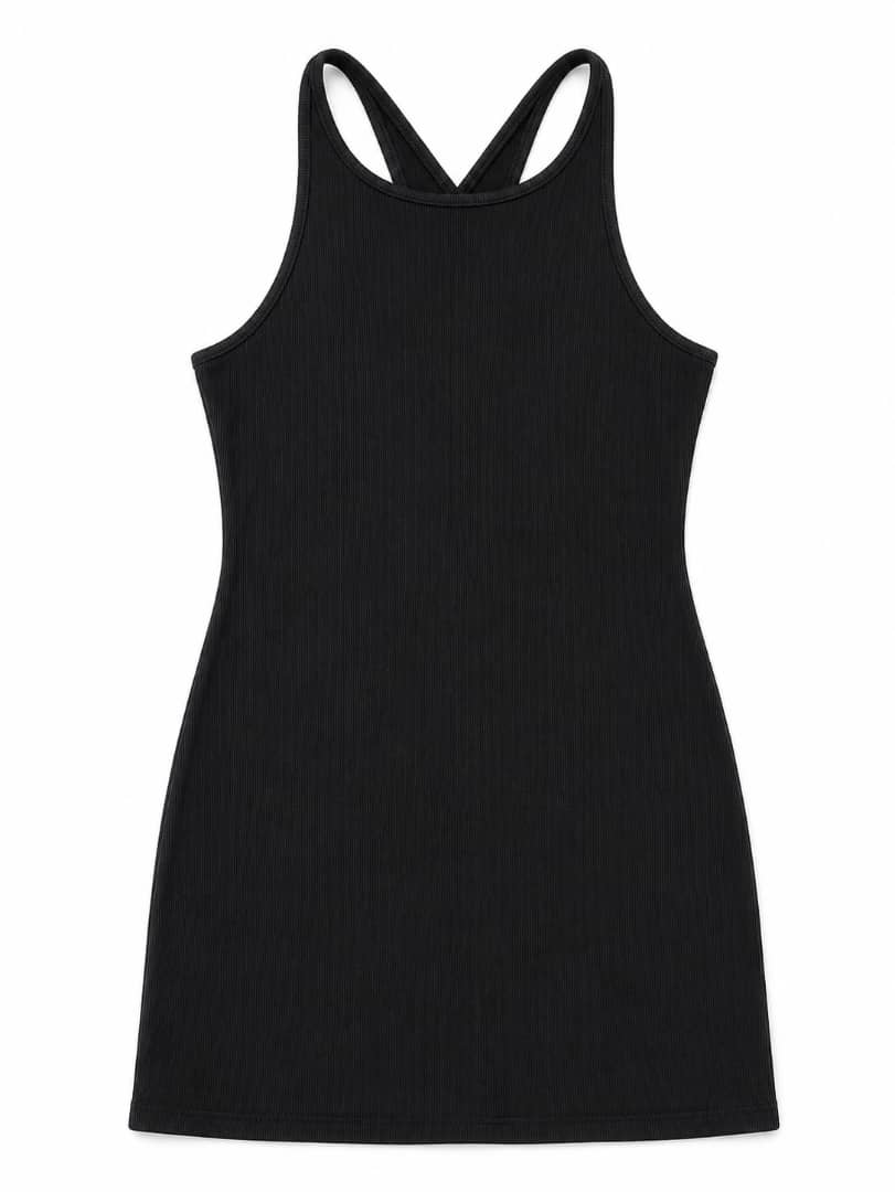 Women’s Black Rib-Knit Cross Back Bodycon Mini Dress – Sexy Sleeveless Lbd