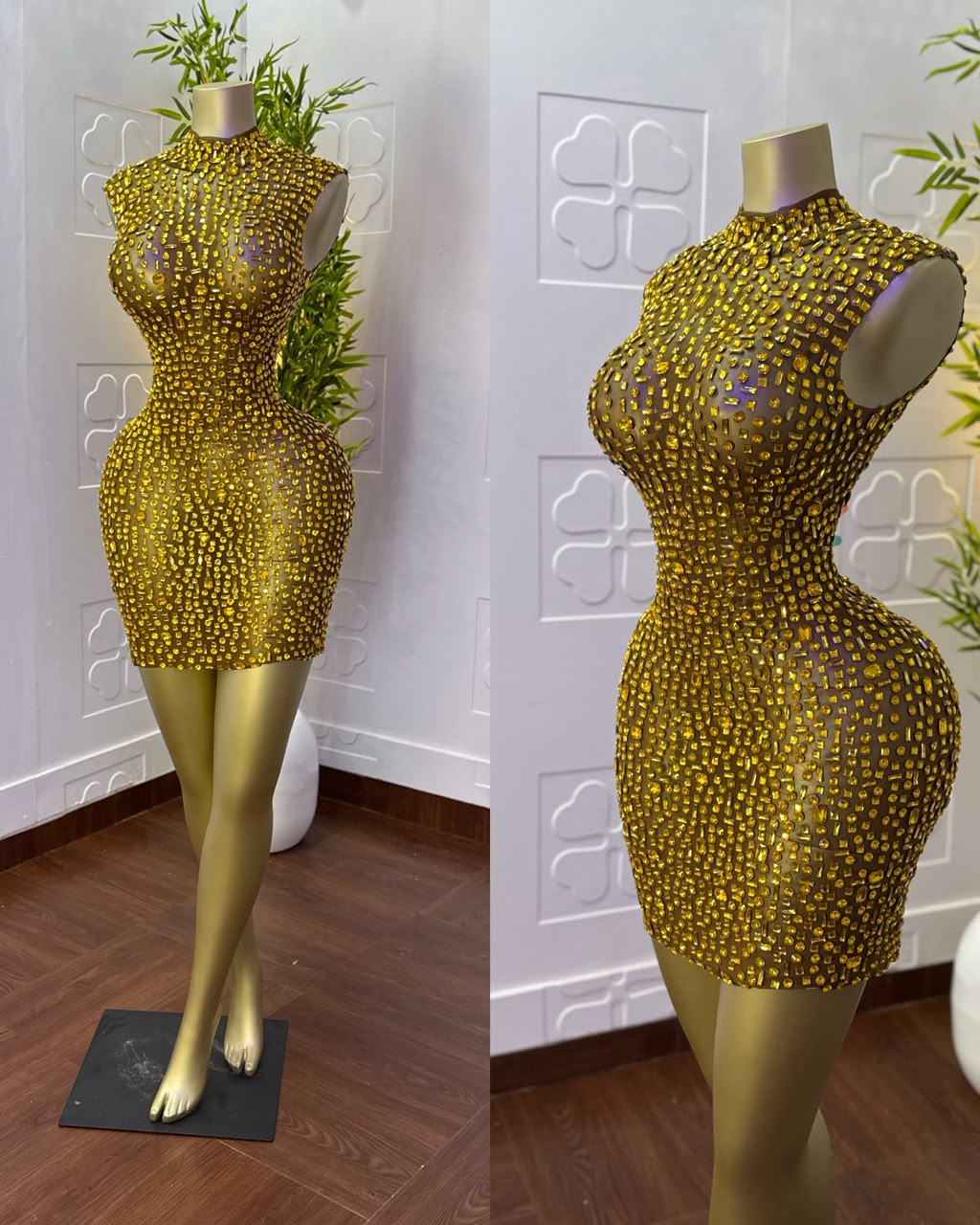 Women’s Rhinestone High-Neck Bodycon Mini Dress thumbnail 4