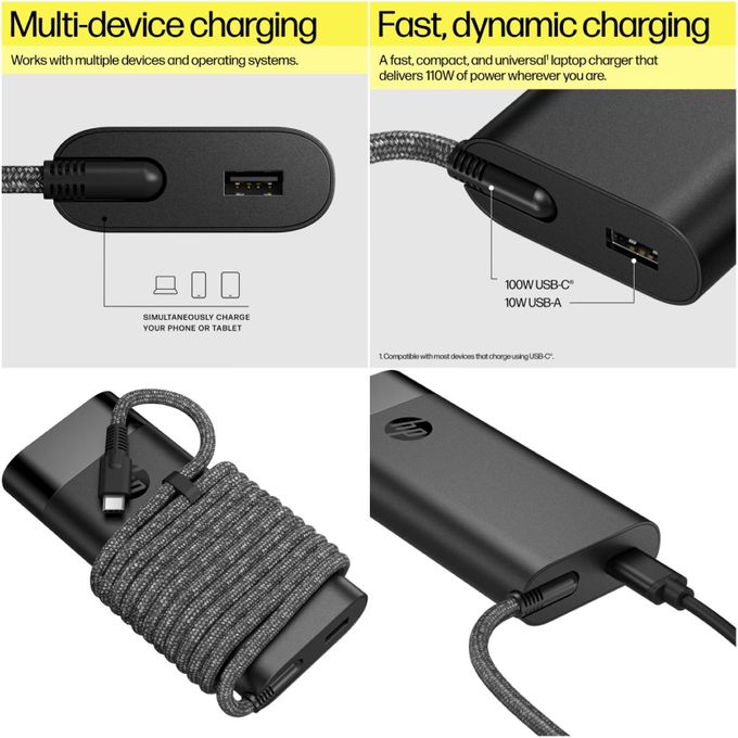 Hp 110W & 90W Usb Type-C Laptop Charger Adapter + 10W Usb-A Port thumbnail 2