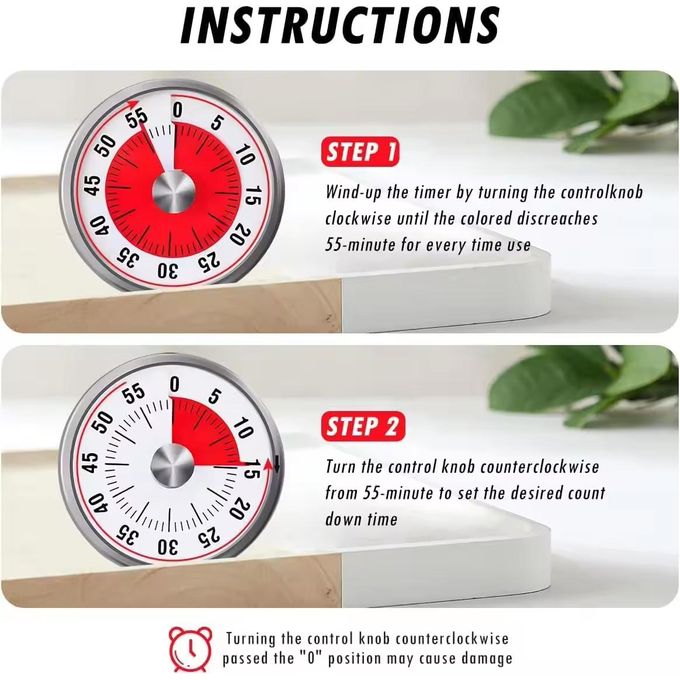 Kitchen Timer For Cooking With Alarm, Mechanical Desk Timer, Chef Clock, Stainless Stee thumbnail 4