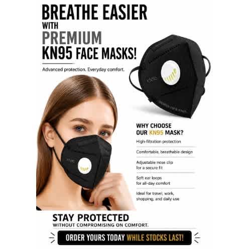 Black Kn95 Protective Face Mask (Pack Of 5) | 5-Layer Filter