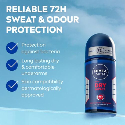 Nivea Dry Impact Roll-On For Men 72H (50Ml Pack Of 3) thumbnail 3