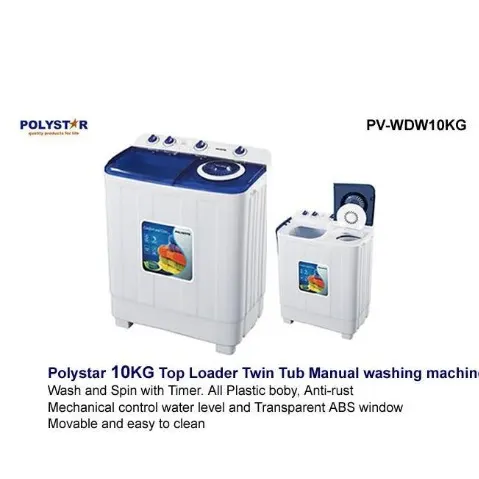 Polystar 10Kg Twin Tub Manual Washing Machine (Without Pump) - Pv-Wdw10Kg