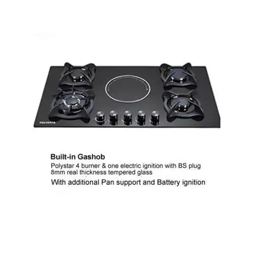 Polystar 4 Burner Gas + 1 Electric Hotplate Built-In Cabinet Hob