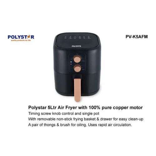 Polystar 5L Air Fryer With Non-Stick Basket - Black (Pv-Jyaf12) thumbnail 2