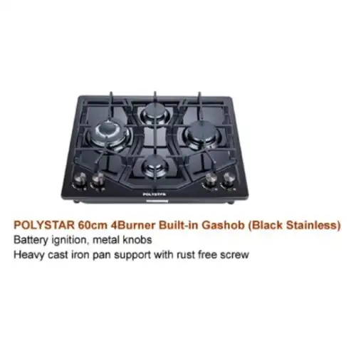 Polystar 4-Burner Stainless Steel Gas Cooker Hob With Auto Ignition