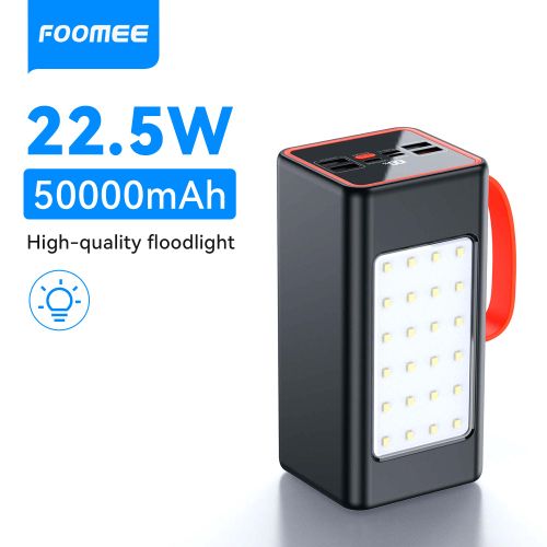 Foomee Aa50 50000Mah Power Bank With Light, 22.5W Fast Charging, 5 Output Ports, Led Display