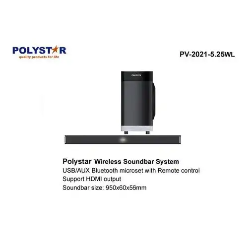 Polystar Wireless Bluetooth Super Bass Soundbar With Remote Control - 550W