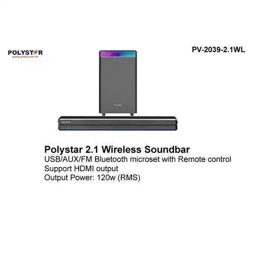 Wireless Polystar Powerful Bass Bluetooth Soundbar With Colourful Led Display With Remote