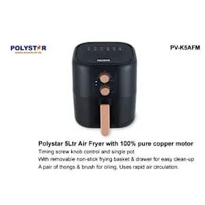 Polystar Air Fryer - 1000W - 5 Liters (Pv-K5Afm / Pv-Jyaf12) thumbnail 2