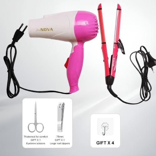 Sundaself 2-In-1 Hair Straightener & Curler Pink + Free Hair Dryer
