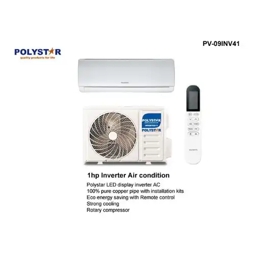 Polystar Inverter Split Air Conditioner With Installation Kit And Remote Control - 1Hp