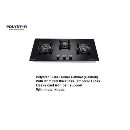 Polystar 3 Burner Gas Cooker Hob - Black