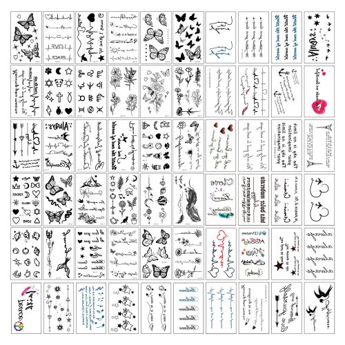 60Pcs Realistic Tattoo Stickers Set Words Butterfly