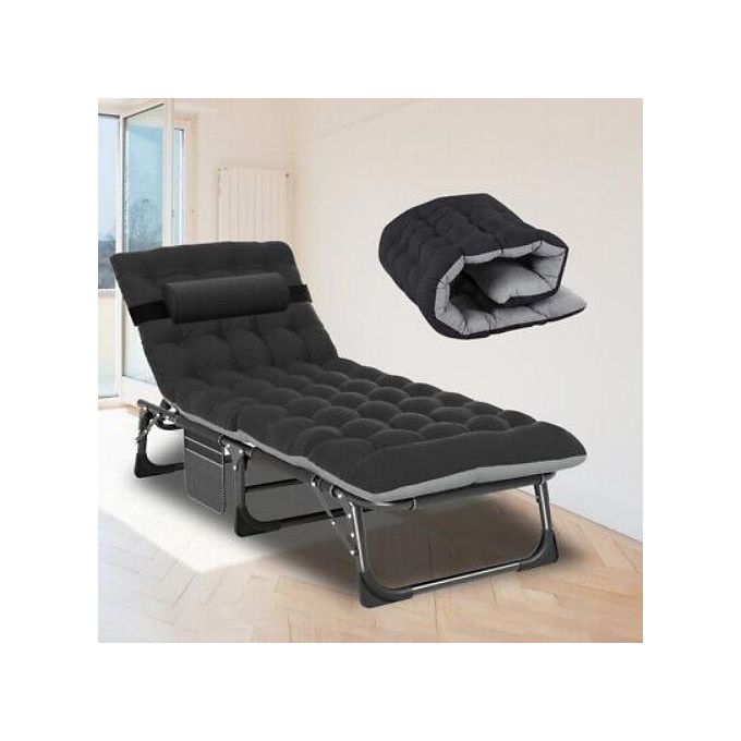 Outdoor Camping Folding Bed With Mattress Cot - Black