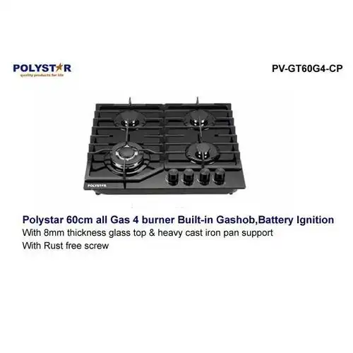 Polystar 4-Burner Autoignition Inbuilt Cabinet Gas Hob Cooker-Top (60Cm X 50Cm)