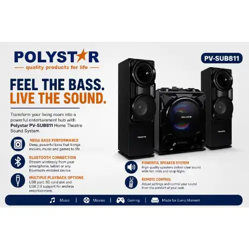 Polystar 5.1 Channel Home Theatre System (Pv-Ht901) thumbnail 2