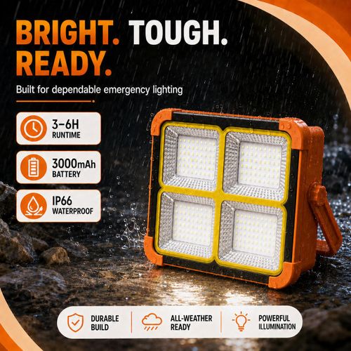 Sss 300W Solar Rechargeable Emergency Light With Phone Charging, 4 Light Modes & Battery Display-Grey thumbnail 2