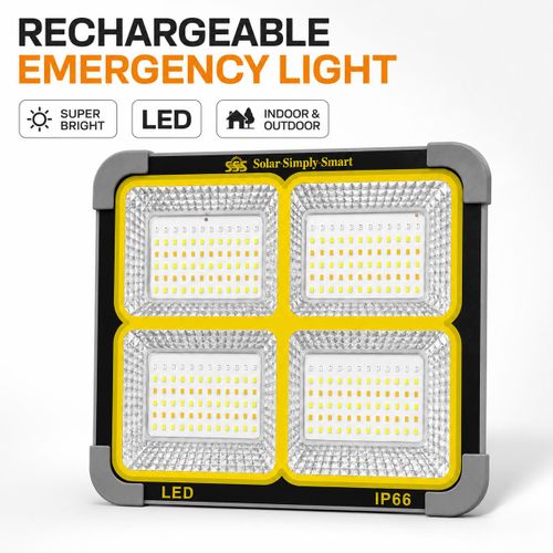 Sss 300W Solar Rechargeable Emergency Light With Phone Charging, 4 Light Modes & Battery Display-Grey