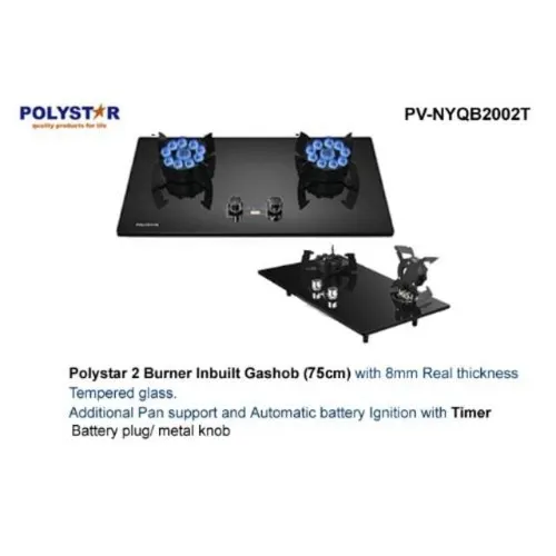 Polystar 2 Burner Inbuilt Gas Hob With Tempered Glass (90Cm) - Pv-Nyqb2002T
