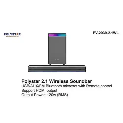 Polystar Bluetooth Soundbar System - Pv-2039 - 2.1Wl - 2.1Ch - 120W thumbnail 3