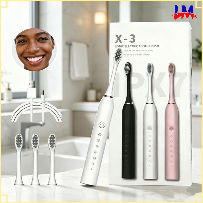 Electric Toothbrush Set With 4 Brush Heads (White)
