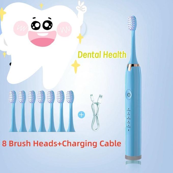 Electric Toothbrush With 8 Brush Heads And Usb Charging (Blue) thumbnail 2
