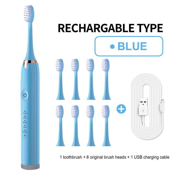 Electric Toothbrush With 8 Brush Heads And Usb Charging (Blue)
