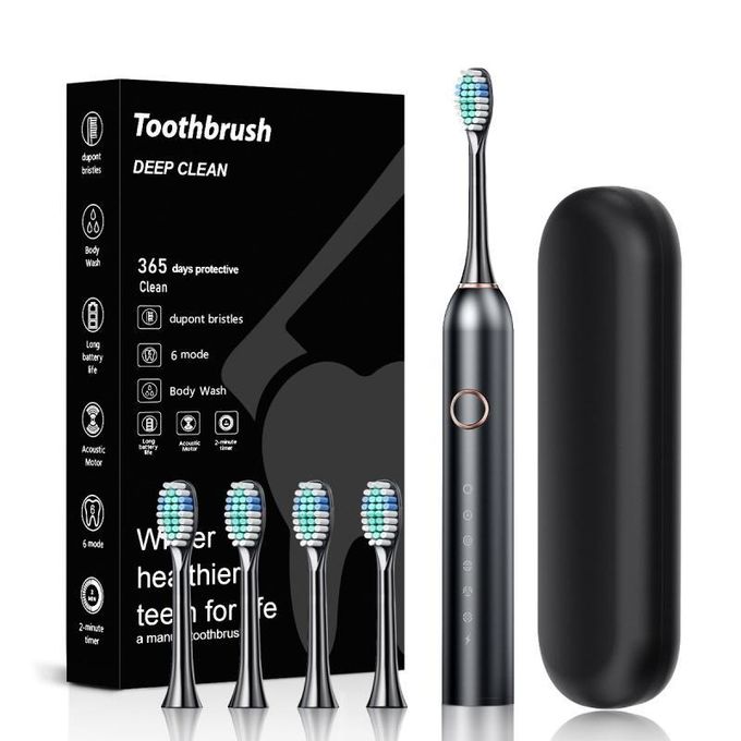 Deep Clean Fully Automatic 4-Wave Soft-Bristled Intelligent Electric Toothbrush (Black)