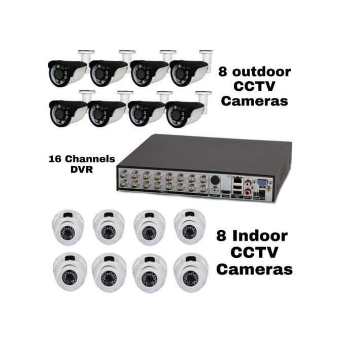 16-Channel Ahd Dvr Security System With 8 Indoor And 8 Outdoor 2Mp Cameras